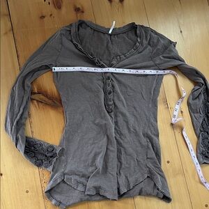 Free People Chocolate Long Sleeve Top with Lace Accents